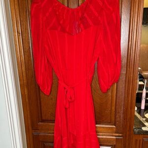 DKNY Vibrant Red Long Sleeve Dress